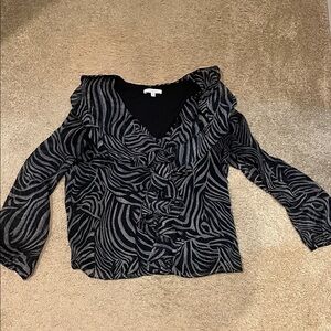 Skies Are Blue Black and Gray Zebra Print Blouse